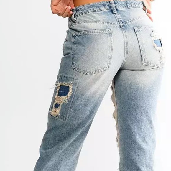 Free People Blue Patterned Straight Leg Jeans - Picture 11 of 12